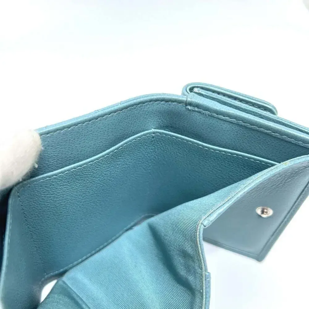 CHANEL Blue Leather Logo Wallet